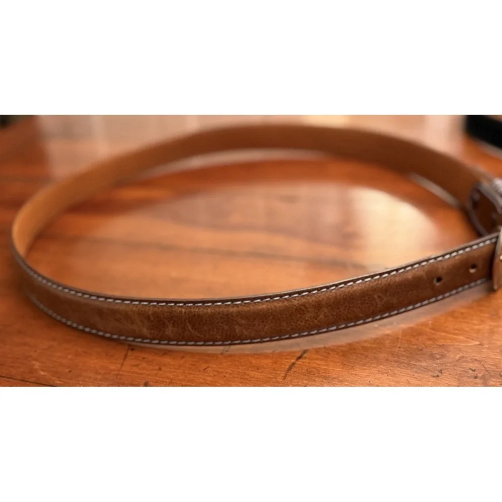 J.Hilburn Men's Brown Leather Dress Belt Size 39 Handcrafted USA Contrast Stitch